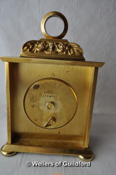 A Swiss made brass mantel clock with silvered chapter ring and Roman numerals, signed IM HOF. - Image 3 of 3