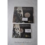 Sir Winston Churchill £20 silver coin 2015 in card sleeve; together with 2015 £5 uncirculated coin