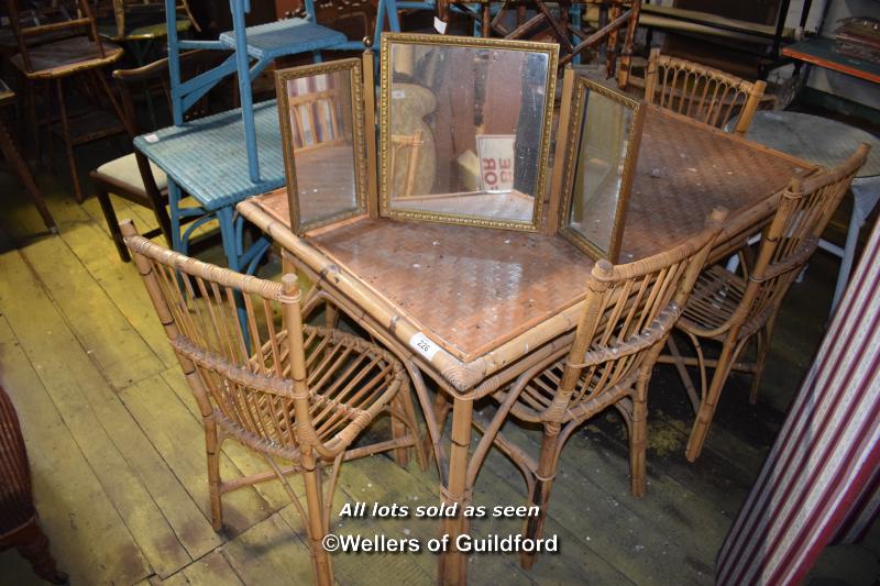 BAMBOO TABLE AND CHAIRS COMPLETE WITH MAGAZINE RACK AND DRESSING TABLE MIRROR