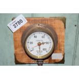 BRASS PRESSURE GAGE BY TOMEY OF BIRMINGHAM, MAHOGANY MOUNTED