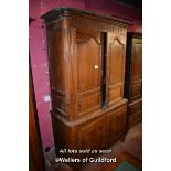19TH CENTURY CONTINENTAL CHESTNUT LINEN PRESS, THE TWO PAIRS OF DOORS ENCLOSING SHELVES, 220CM X