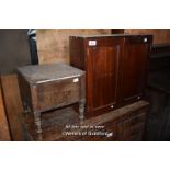 VICTORIAN MAHOGANY CUPBOARD WITH PANELLED DOOR AND A BOXED COMMODE