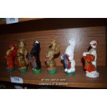 SIX MIXED FIGURINES HOLDING COAT OF ARM SHIELDS