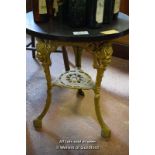 CAST IRON PUB TABLE WITH REPLACEMENT TOP, 61CM DIAMETER