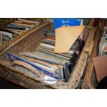 LARGE BASKET OF MIXED VINTAGE VINYL RECORDS OF DIFFERENT GENRES