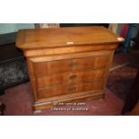 19TH CENTURY CONTINENTAL LIGHT WOOD CHEST OF THREE LONG DRAWERS, 120CM WIDE (1854)