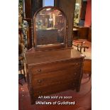 VICTORIAN MAHOGANY DRESSING CHEST WITH ARCHED MIRROR OVER THREE LONG DRAWERS, 110CM WIDE (834 OTS)