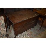 VICTORIAN DROP LEAF MAHOGANY DINING TABLE ON CABRIOLE LEGS AND AN OAK OCCASIONAL TABLE