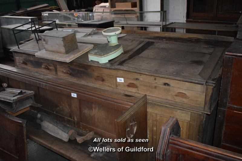 VICTORIAN PINE CLERKS DESK FROM FOXES MILL WELLINGTON, 231CM WIDE