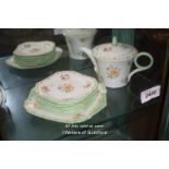 FLORAL AND GREEN TEAPOT AND SIDE PLATES