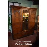 LATE VICTORIAN WALNUT TRIPLE WARDROBE WITH CENTRAL DOOR FLANKED BY PANELLED DOORS AND DRAWERS, 185CM
