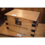 SMALL PINE BOX MARKED J V PARTRIDGE