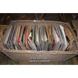LARGE BASKET OF MIXED VINTAGE VINYL RECORDS OF DIFFERENT GENRES