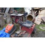 FOUR MIXED ITEMS OF MACHINERY INCLUDING MOUNTFIELD RIDE ON LAWNMOWER, FLYMO AND CEMENT MIXER