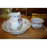 WHITE FLORAL JUG AND BASIN SET