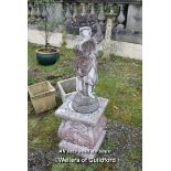 YOUNG GIRL STONE STATUE ON PLINTH, 140CM HIGH