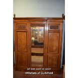 LATE VICTORIAN OAK AND WALNUT TRIPLE WARDROBE, 190CM WIDE (1922 DTS)