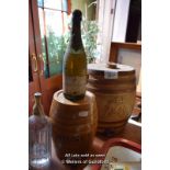 STONEWARE BEER BARREL, GLAZED WHISKY BARREL, ETC