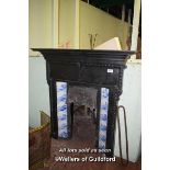 DECORATIVE CAST IRON FIREPLACE WITH DELFT STYLE TILE INSERTS, 132CM X 20CM X 136CM