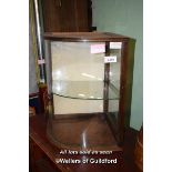 VINTAGE WOODEN CORNER DISPLAY CABINET WITH BOW FRONTED GLASS, 67CM X 56CM X 69CM (1664)