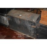 LARGE OAK DOMED TOP TRUNK WITH STRAPWORK HINGES, 120CM WIDE