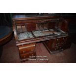 VICTORIAN MAHOGANY CYCLINDER FRONT BUREAU (AS FOUND)