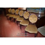 SET OF SIX VICTORIAN MAHOGANY HOOP BACK DINING CHAIRS WITH OVERSTUFFED SEATS AND BACKS ON TURNED