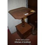 EDWARDIAN MAHOGANY OCCASIONAL TABLE/COAL PURDONIUM, WITH SQUARE TOP AND PEDESTAL SUPPORT WITH COAL