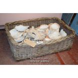 VINTAGE FRENCH LOG BASKET CONTAINING VARIOUS SHELLS