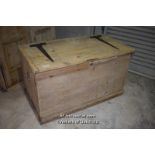 LARGE PINE TRUNK WITH IRON STRAP HINGES