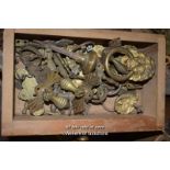 BOX OF VICTORIAN MIXED FURNITURE BRASSWARE