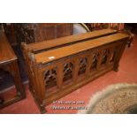 PAIR OF VICTORIAN CARVED OAK CHURCH READING STANDS WITH PIERCED DECORATION, 98CM X 194CM