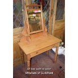 PINE DRESSING TABLE WITH SWING MIRROR, SINGLE FRIEZE DRAWER AND TURNED LEGS, 91CM WIDE
