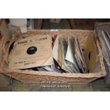 LARGE BASKET OF MIXED VINTAGE VINYL RECORDS OF DIFFERENT GENRES