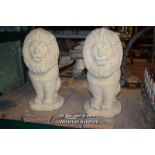 PAIR OF PAINTED COMPOSITION STONE LIONS