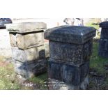 PAIR OF THREE TIER STONE COLUMN WITH TOPS