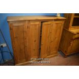 PINE CUPBOARD WITH FOUR PANELLED DOORS ENCLOSING SHELVES, 125CM X 133CM