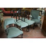 EDWARDIAN PART SALON SUITE COMPRISING TUB ARMCHAIR, MAHOGANY FRAMED ARMCHAIR AND FOUR OCCASIONAL