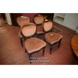 SET OF FOUR VICTORIAN MAHOGANY BALLOON BACK DINING CHAIRS WITH OVERSTUFFED SEATS AND BACKS ON TURNED