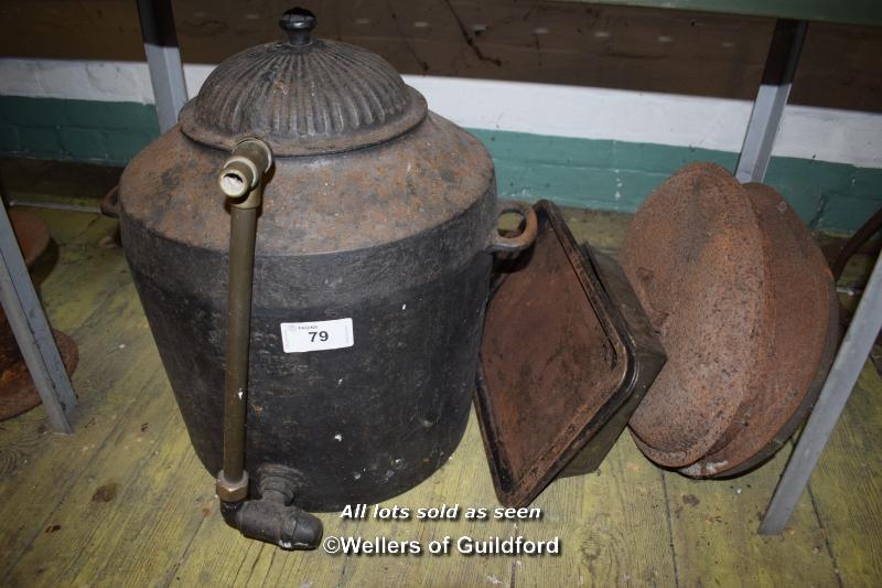 LARGE CAST IRON VESSEL AND OTHER ITEMS