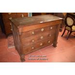 19TH CENTURY CONTINENTAL OAK CHEST OF FOUR LONG DRAWERS, 129CM WIDE (1859 ATS)