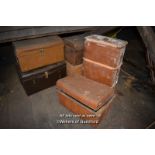 SIX MIXED VINTAGE TRAVEL TRUNKS