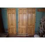 THREE PANELLED PINE DOORS, 229CM X 71CM