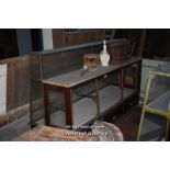 EARLY 20TH CENTURY SHOP DISPLAY COUNTER WITH MARBLE TOP, 198CM WIDE