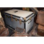 TWO LARGE METAL VINTAGE TRAVEL TRUNKS