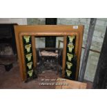 DECORATIVE CAST IRON FIRE INSERT WITH FLORAL TILES, 91CM X 96CM