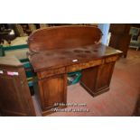 VICTORIAN MAHOGANY PEDESTAL SIDEBOARD WITH THREE FRIEZE DRAWERS OVER CUPBOARDS, 154CM WIDE