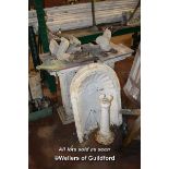 COLLECTION OF MIXED ITEMS INCLUDING PAIR OF STONE PEDESTALS AND CAST IRON FOLLY