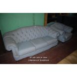 VICTORIAN CHESTERFIELD STYLE THREE SEATER SETTEE AND MATCHING ARMCHAIR