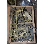 BOX OF BRASS FILING CABINET NAME HOLDERS, MAINLY VICTORIAN